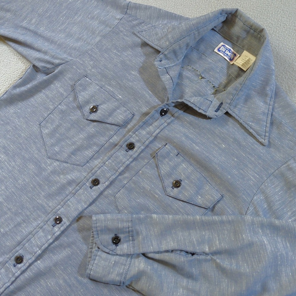VTG Big Smith Folk Art Work Shirt Mens Medium Blue Embroidered Long Sleeve 70s